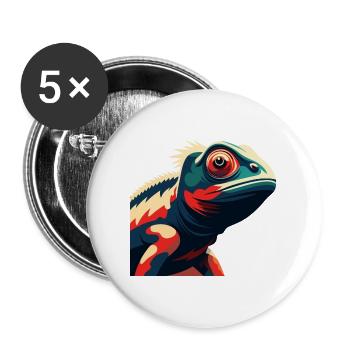 Chameleon Cartoon Character Colorful Pet Animal - Buttons large 2.2''/56 mm (5-pack) - white - Front