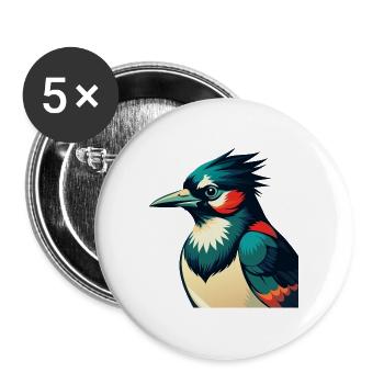 Geai bleu personnage de dessin animé animal de compagnie coloré - Lot de 5 grands badges (56 mm) - blanc - Devant