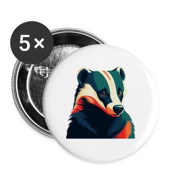 Badger Cartoon Character Colorful Pet Animal - Buttons large 2.2''/56 mm (5-pack) - white - Front