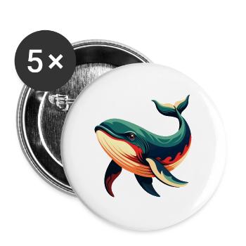 Whale Cartoon Character Colorful Pet Animal - Buttons large 2.2''/56 mm (5-pack) - white - Front