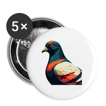 Pigeon Dessin animé Personnage Animal de compagnie coloré - Lot de 5 grands badges (56 mm) - blanc - Devant