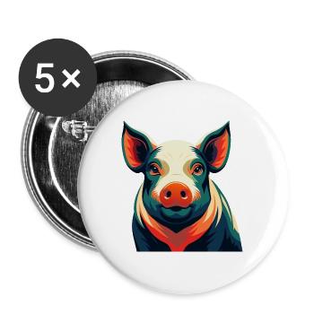 Cochon Dessin animé Personnage Animal de compagnie coloré - Lot de 5 grands badges (56 mm) - blanc - Devant