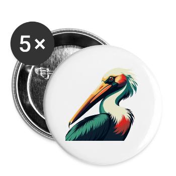 Pélican Dessin animé Personnage Animal de compagnie coloré - Lot de 5 grands badges (56 mm) - blanc - Devant