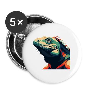 Iguana Cartoon Character Colorful Pet Animal - Buttons large 2.2''/56 mm (5-pack) - white - Front