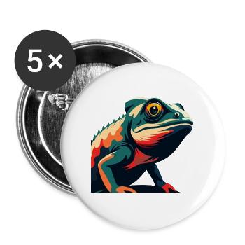 Chameleon Cartoon Character Colorful Pet Animal - Buttons large 2.2''/56 mm (5-pack) - white - Front