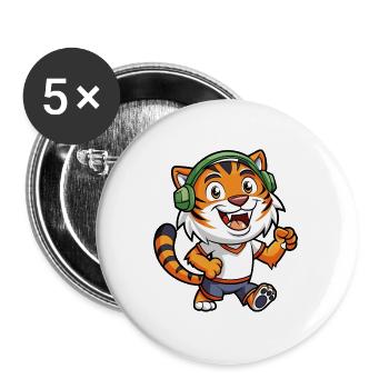 Tiger Lustige Zeichentrickfigur Kopfhörer Musik - Buttons groß 56 mm (5er Pack) - Weiß - Vorne