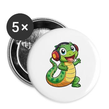 Schlange Lustige Zeichentrickfigur Kopfhörer Musik - Buttons groß 56 mm (5er Pack) - Weiß - Vorne