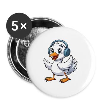 Schwan Lustige Zeichentrickfigur Kopfhörer Musik - Buttons groß 56 mm (5er Pack) - Weiß - Vorne