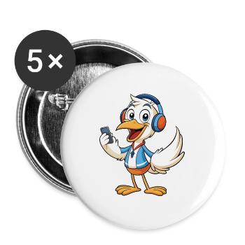 Pelican Funny Cartoon Character Musique de casque - Lot de 5 grands badges (56 mm) - blanc - Devant