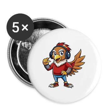 Hawk Funny Cartoon Character Musique de casque - Lot de 5 grands badges (56 mm) - blanc - Devant