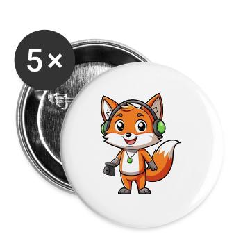 Fuchs Lustige Zeichentrickfigur Kopfhörer Musik - Buttons groß 56 mm (5er Pack) - Weiß - Vorne