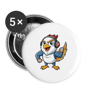 Falcon Funny Cartoon Character Musique de casque - Lot de 5 grands badges (56 mm) - blanc - Devant