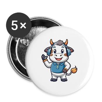 Kuh Lustige Cartoon Figur Kopfhörer Musik - Buttons groß 56 mm (5er Pack) - Weiß - Vorne