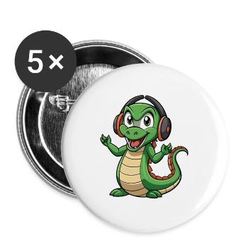 Anaconda Lustige Cartoon Figur Kopfhörer Musik - Buttons groß 56 mm (5er Pack) - Weiß - Vorne
