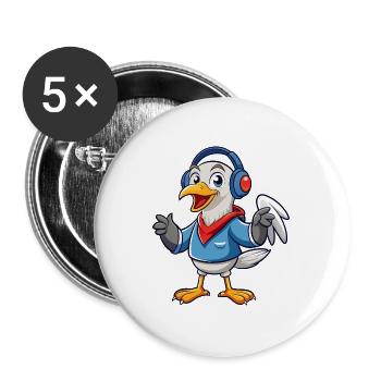 Albatross Funny Cartoon Character Headphone Music - Buttons large 2.2''/56 mm (5-pack) - white - Front