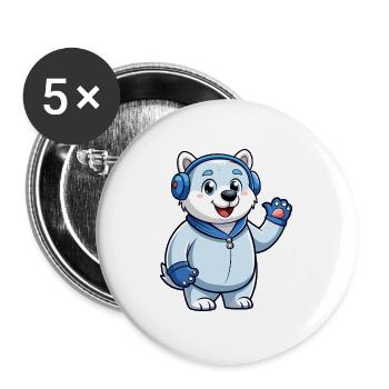 Eisbär Lustige Zeichentrickfigur Kopfhörer Musik - Buttons groß 56 mm (5er Pack) - Weiß - Vorne