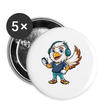 Eagle Funny Cartoon Character Headphone Music - Buttons large 2.2''/56 mm (5-pack) - white - Front