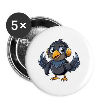 Krähe Lustige Zeichentrickfigur Kopfhörer Musik - Buttons groß 56 mm (5er Pack) - Weiß - Vorne