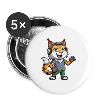 Luchs Lustige Zeichentrickfigur Kopfhörermusik - Buttons groß 56 mm (5er Pack) - Weiß - Vorne