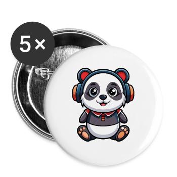 Panda Lustige Zeichentrickfigur Kopfhörer Musik - Buttons groß 56 mm (5er Pack) - Weiß - Vorne