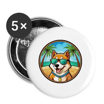Shikoku Hunderasse Cartoon Sonnenbrille Strand - Buttons groß 56 mm (5er Pack) - Weiß - Vorne