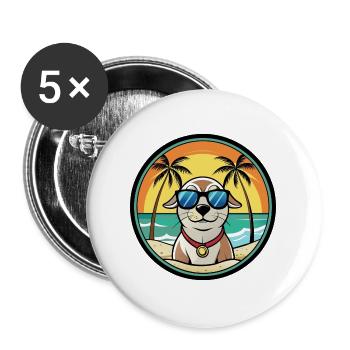 Seskar phoque chien race dessin animé lunettes de soleil plage - Lot de 5 grands badges (56 mm) - blanc - Devant