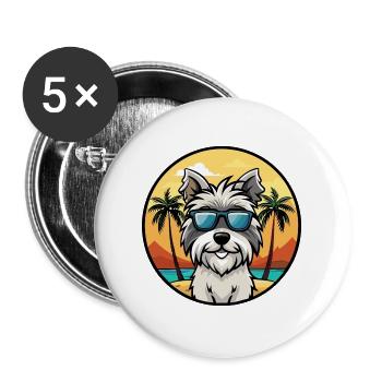 Skye Terrier Hunderasse Cartoon Sonnenbrille Strand - Buttons groß 56 mm (5er Pack) - Weiß - Vorne