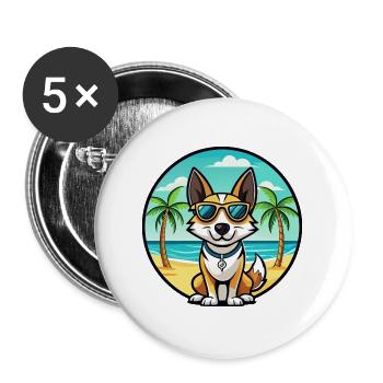 Spielzeug Foxterrier Hund Rasse Cartoon Sonnenbrille Strand - Buttons groß 56 mm (5er Pack) - Weiß - Vorne