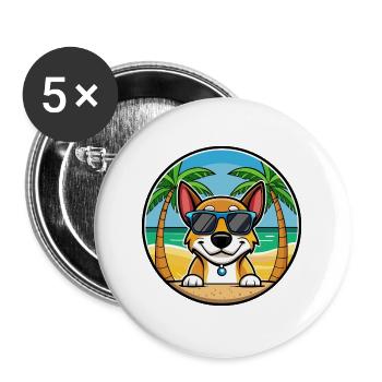 Serbischer dreifarbiger Laufhund Rasse Cartoon Strand - Buttons groß 56 mm (5er Pack) - Weiß - Vorne