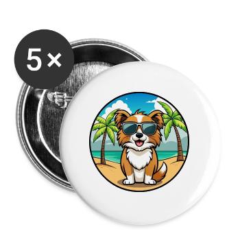 Tibetischer Spaniel Hund Rasse Cartoon Sonnenbrille Strand - Buttons groß 56 mm (5er Pack) - Weiß - Vorne