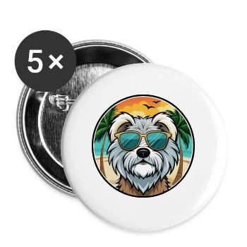 Tibetan Terrier Dog Breed Cartoon Sunglasses Beach - Buttons large 2.2''/56 mm (5-pack) - white - Front