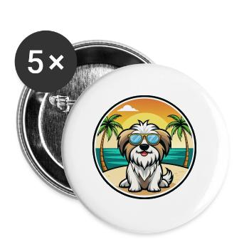 Tibetische Kyi Apso Hunderasse Cartoon Sonnenbrille Strand - Buttons groß 56 mm (5er Pack) - Weiß - Vorne