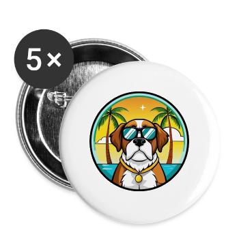 Bernhardiner Hunderasse Cartoon Sonnenbrille Strand - Buttons groß 56 mm (5er Pack) - Weiß - Vorne