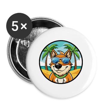 Volpino Italiano Hunderasse Cartoon Sonnenbrille Strand - Buttons groß 56 mm (5er Pack) - Weiß - Vorne