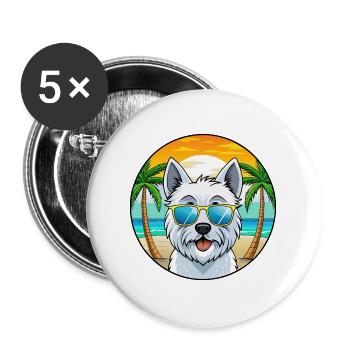 West Highland Terrier Hunderasse Cartoon Sonnenbrille - Buttons groß 56 mm (5er Pack) - Weiß - Vorne