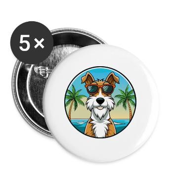 Draht Foxterrier Hunderasse Cartoon Sonnenbrille Strand - Buttons groß 56 mm (5er Pack) - Weiß - Vorne