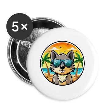 Schipperke Hunderasse Cartoon Sonnenbrille Strand - Buttons groß 56 mm (5er Pack) - Weiß - Vorne