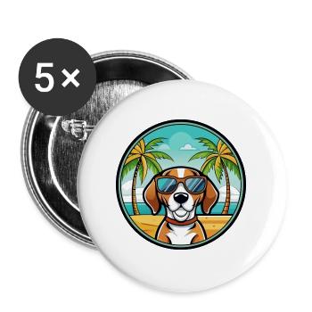 Treeing Walker Coonhound Dog Breed Cartoon Beach - Buttons large 2.2''/56 mm (5-pack) - white - Front