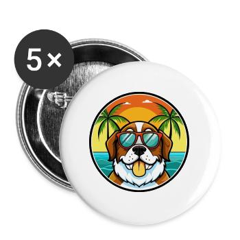 Bernhardiner Hunderasse Cartoon Sonnenbrille Strand - Buttons groß 56 mm (5er Pack) - Weiß - Vorne