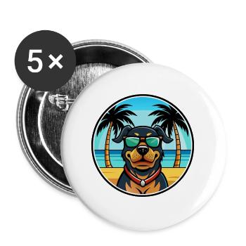 Rottweiler Chien Race Dessin Animé Lunettes De Soleil Plage - Lot de 5 grands badges (56 mm) - blanc - Devant