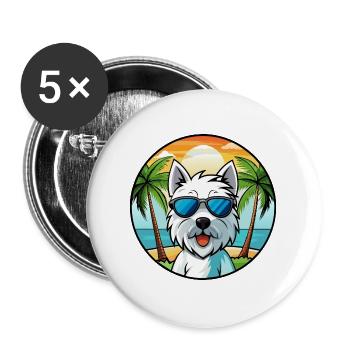 Westie Hunderasse Cartoon Sonnenbrille Strand - Buttons groß 56 mm (5er Pack) - Weiß - Vorne