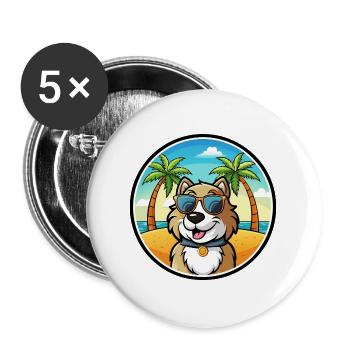 Rumänischer Schäferhund Rasse Cartoon Sonnenbrille Strand - Buttons groß 56 mm (5er Pack) - Weiß - Vorne