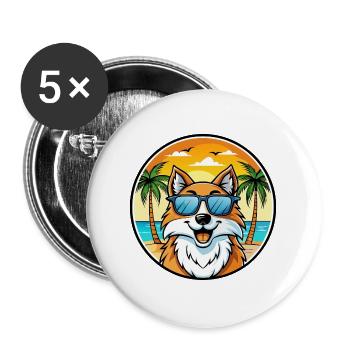 Scotch Collie Hunderasse Cartoon Sonnenbrille Strand - Buttons groß 56 mm (5er Pack) - Weiß - Vorne