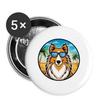 Rough Collie Chien Race Dessin Animé Lunettes De Soleil Plage - Lot de 5 grands badges (56 mm) - blanc - Devant