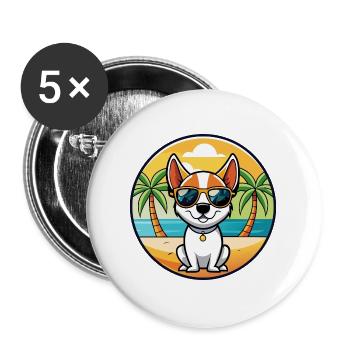 Rat Terrier Hund Rasse Cartoon Sonnenbrille Strand - Buttons groß 56 mm (5er Pack) - Weiß - Vorne