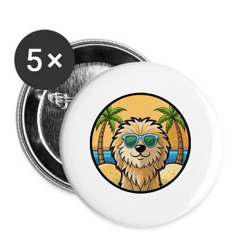 Puli Chien Race Dessin Animé Lunettes De Soleil Plage - Lot de 5 grands badges (56 mm) - blanc - Devant