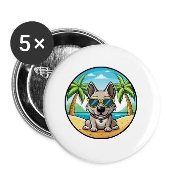 Porcelaine Hunderasse Cartoon Sonnenbrille Strand - Buttons groß 56 mm (5er Pack) - Weiß - Vorne