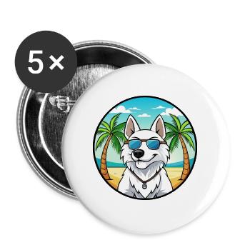 White Shepherd Dog Breed Cartoon Sunglasses Beach - Buttons large 2.2''/56 mm (5-pack) - white - Front