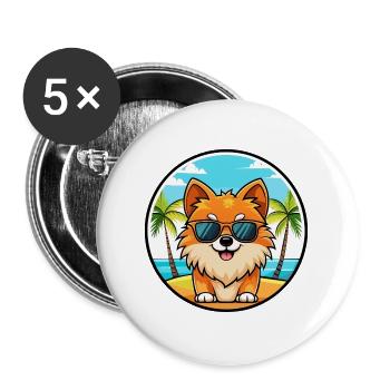 Pommerscher Deutscher Spitz Hunderasse Cartoon Beach - Buttons groß 56 mm (5er Pack) - Weiß - Vorne
