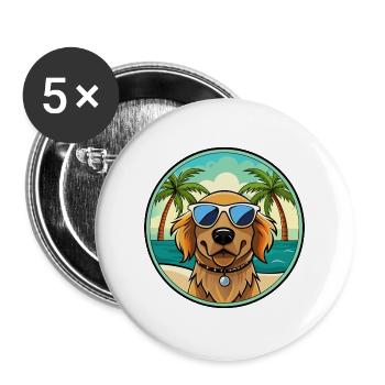 Picardie Spaniel Hund Rasse Cartoon Sonnenbrille Strand - Buttons groß 56 mm (5er Pack) - Weiß - Vorne